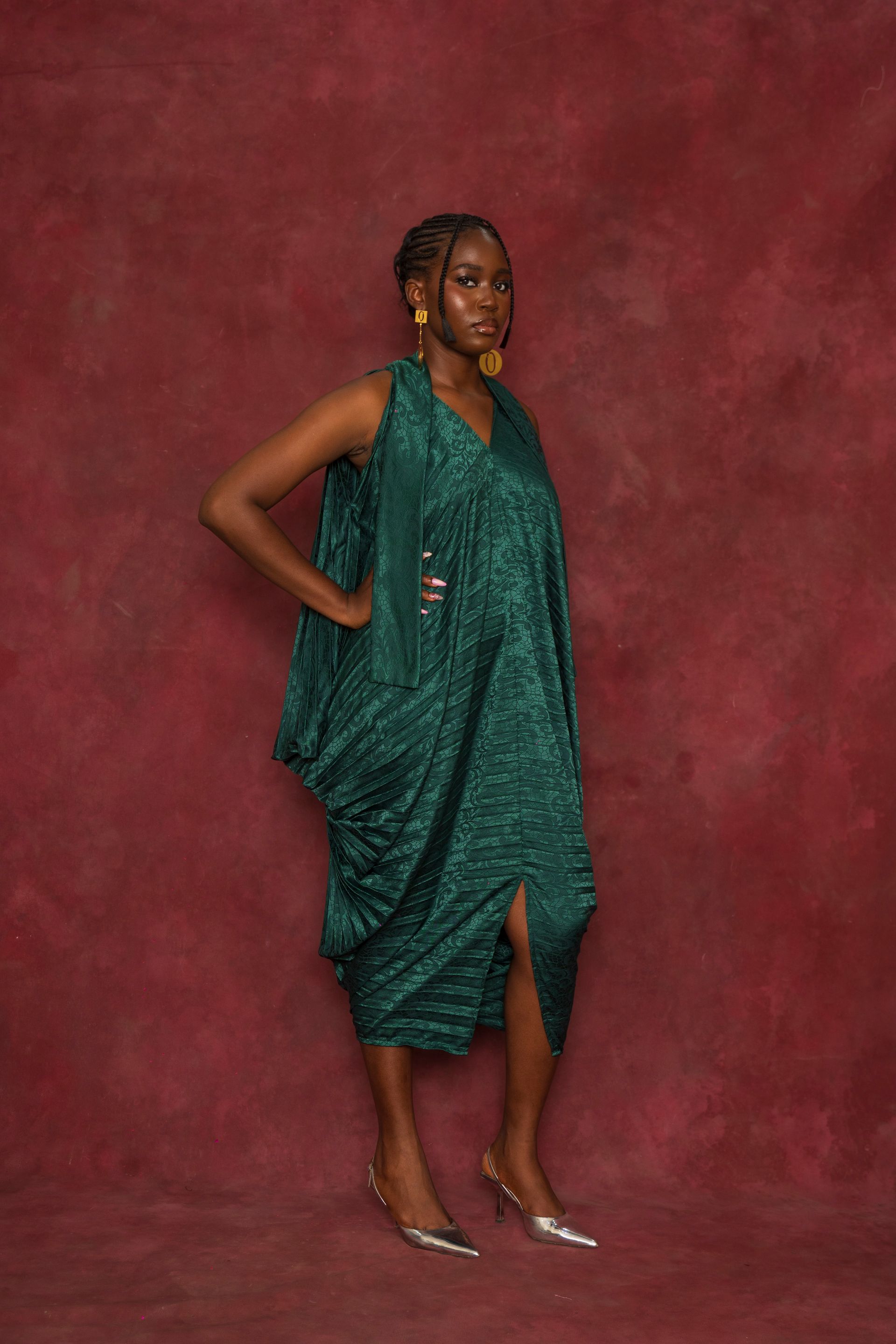 Green Pleated Midi Dress