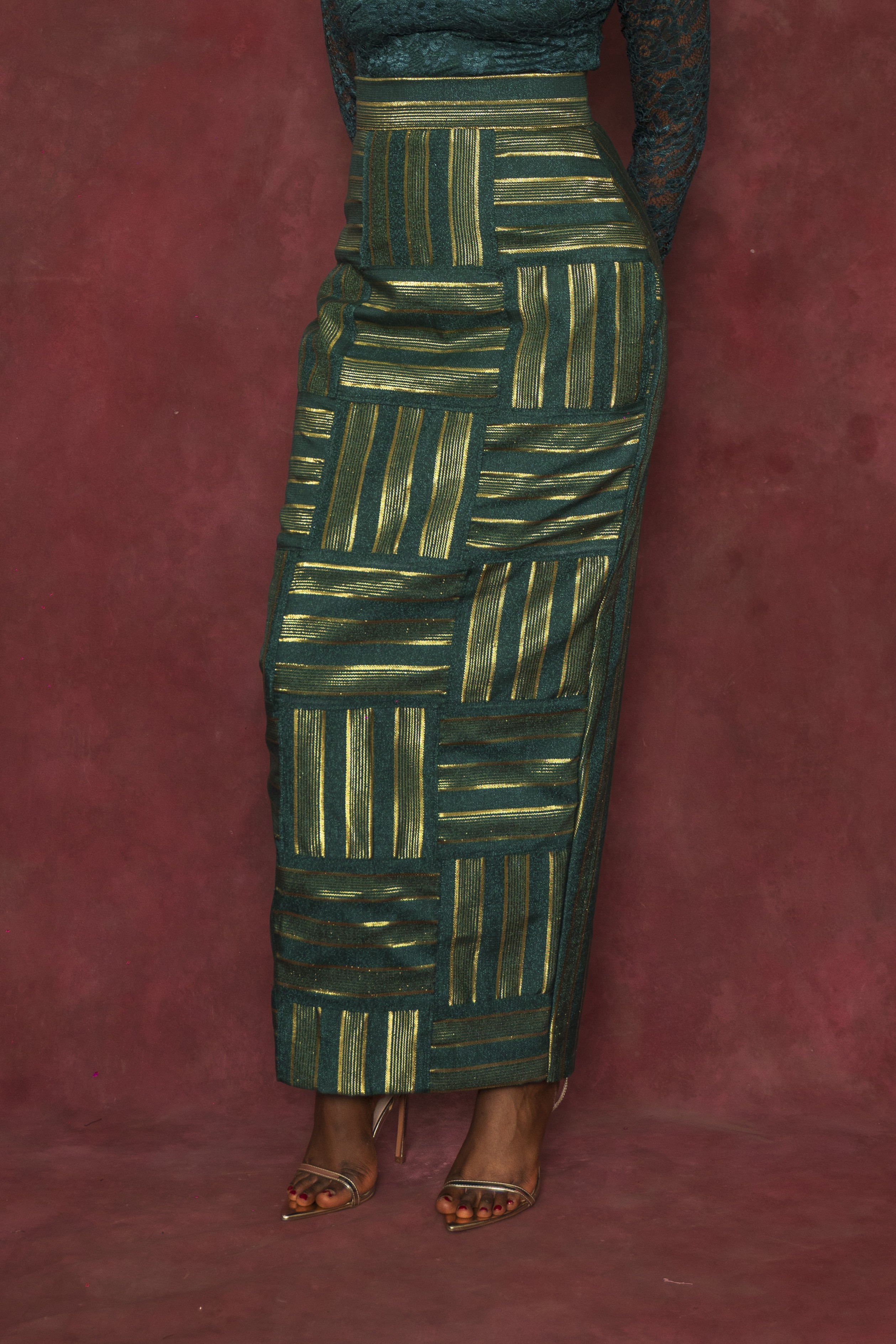 Green Rhozubic Woven Maxi Skirt