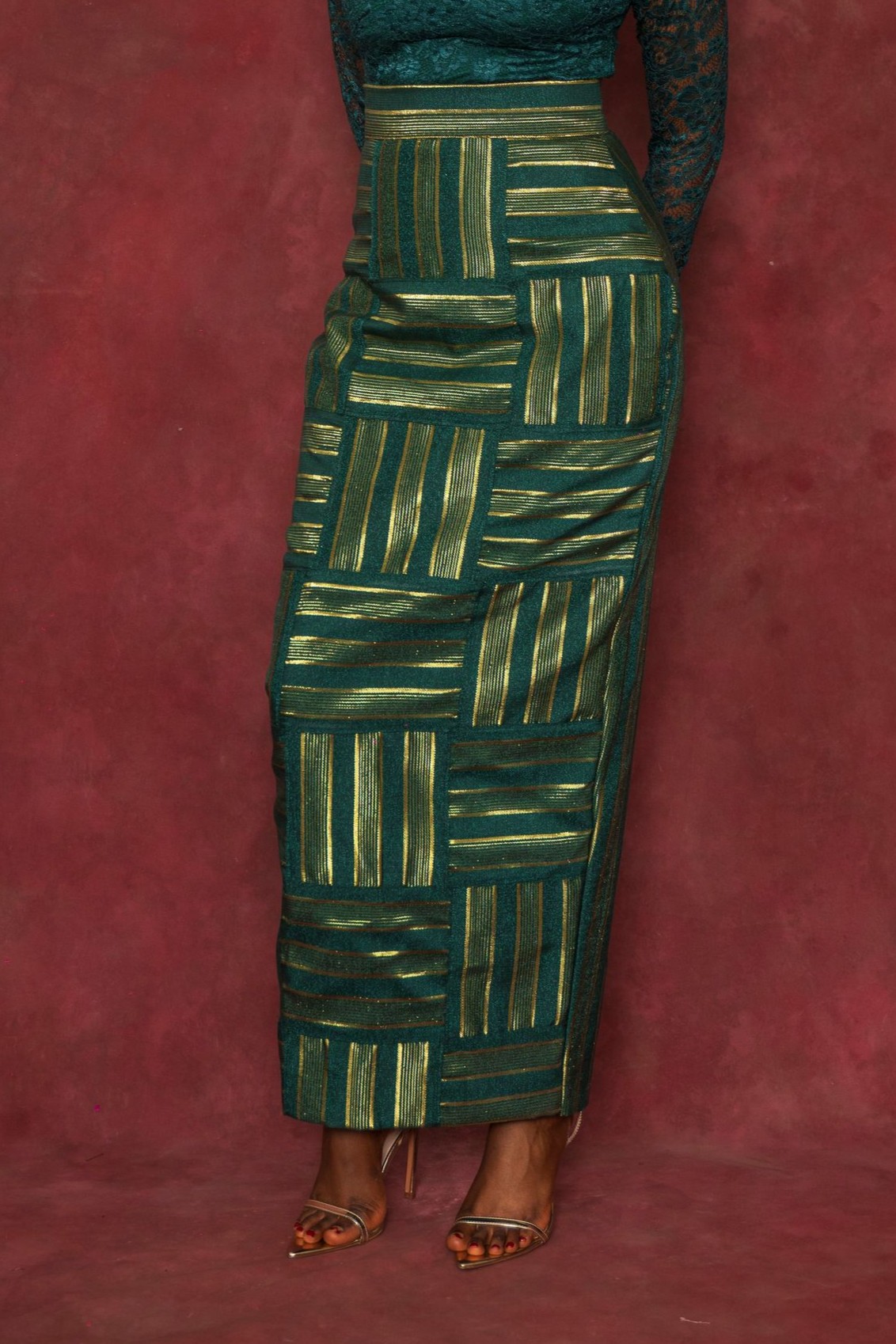 Green Rhozubic Woven Maxi Skirt