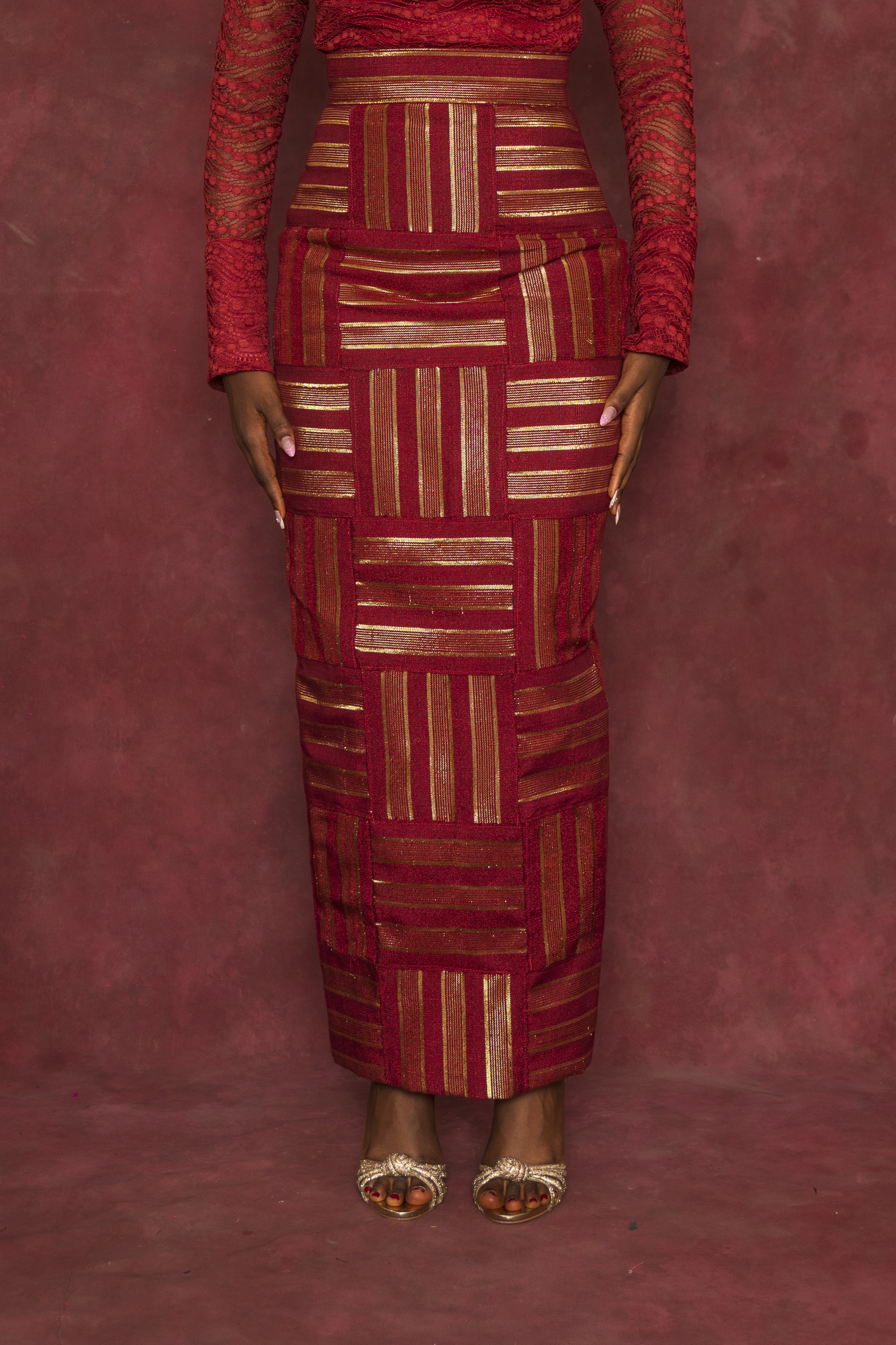 Red Rhozubic Woven Maxi Skirt