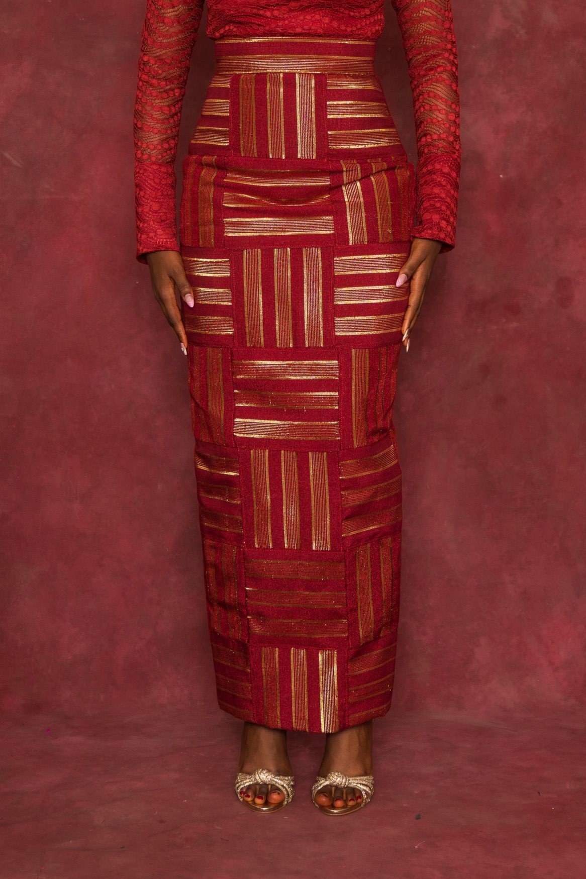 Red Rhozubic Woven Maxi Skirt