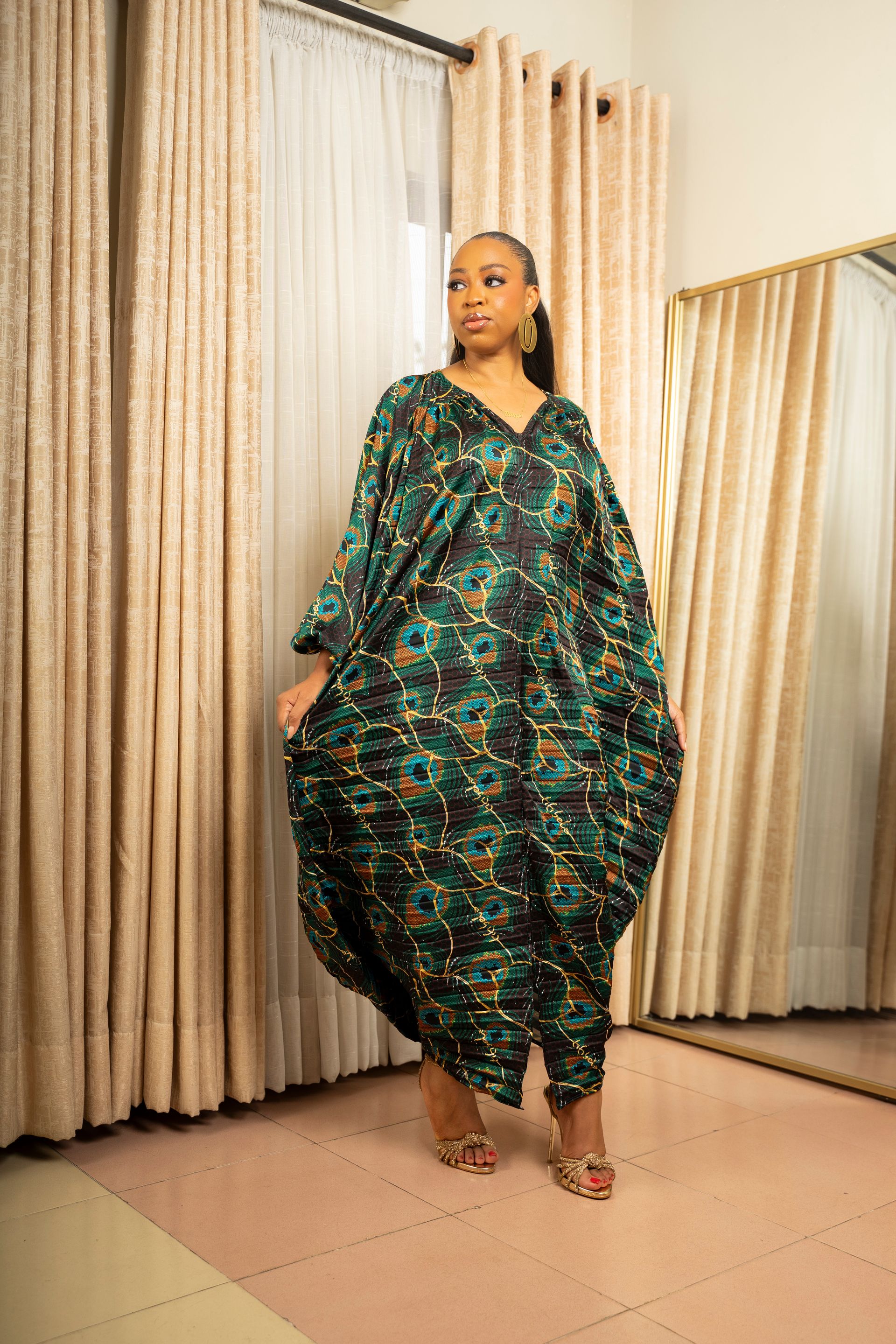 Black Kintsugi Peacock Maxi Dress